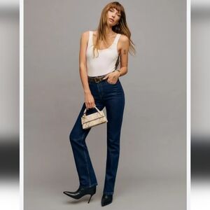 Reformation Jax Stretch High-rise Straight Seneca (Dark Wash) Size 26